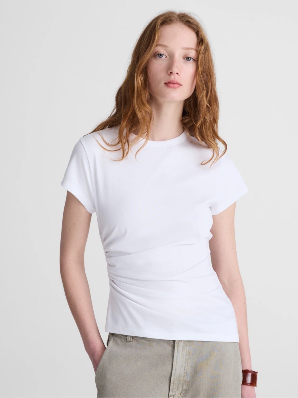 Madewell Asymmetric Ruched Tee in Allday Jersey